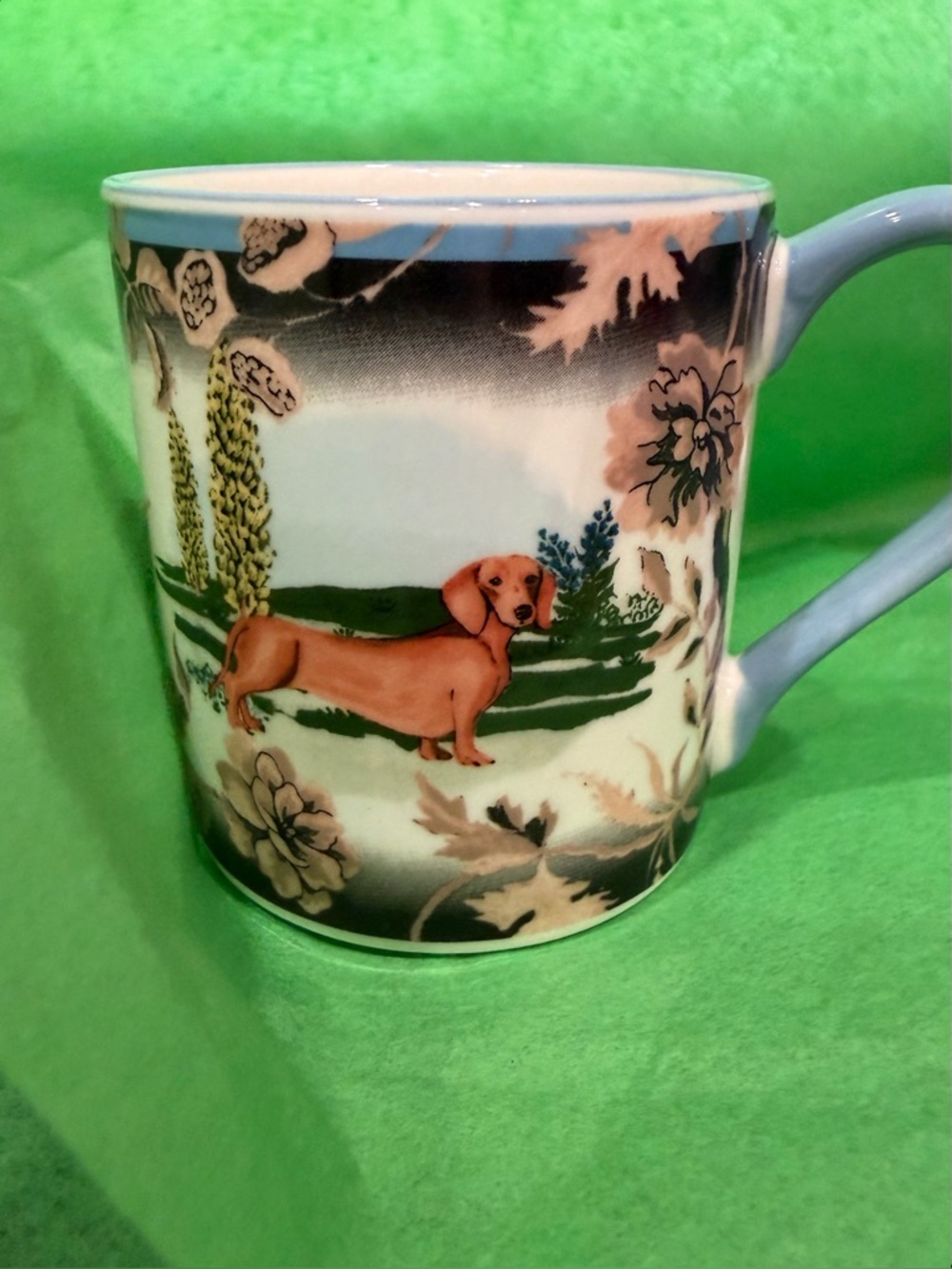 Anthropologie Dachshund Patterned Ceramic Mug. Espresso Size. 3” x3” New No Box